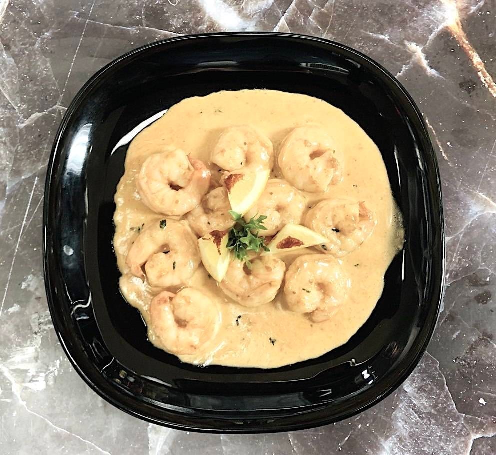 Roasted Shrimp with White Cream Sauce.